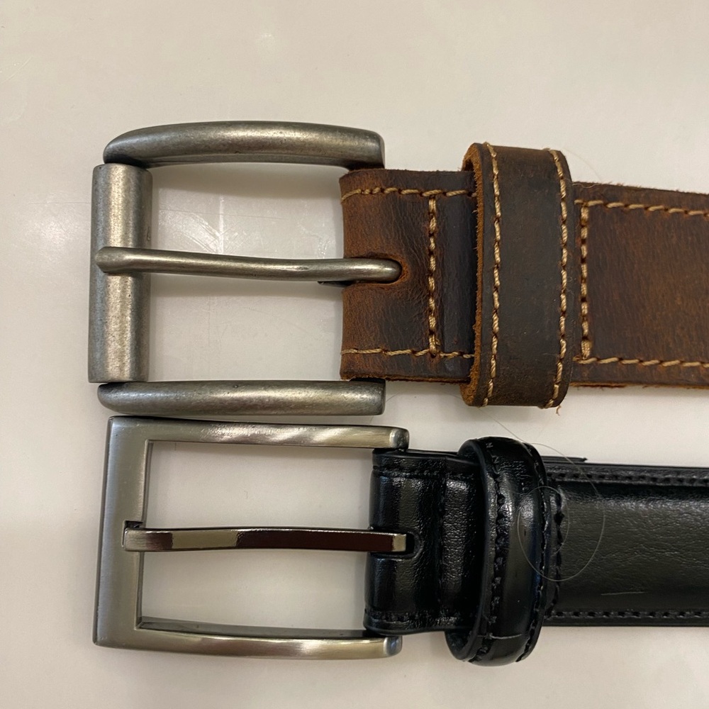 Brown and Black Leather Belts with Silver Buckles